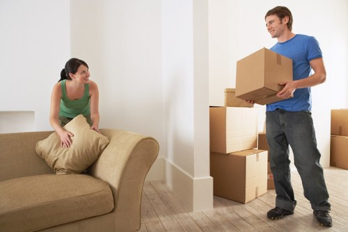 Packed household boxes ready for house removals in Tottenham Hale